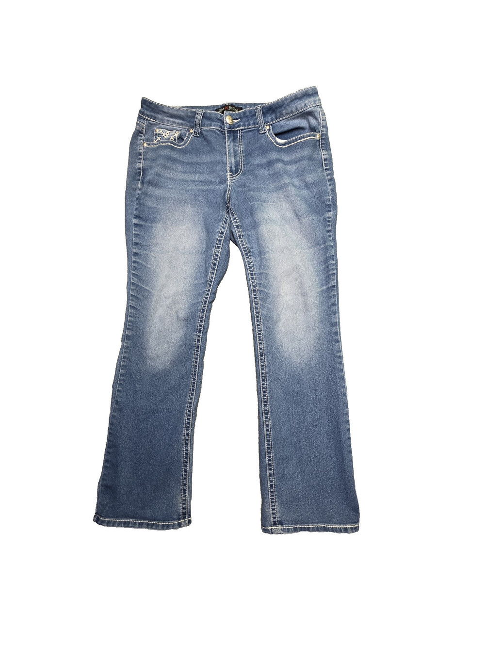 Love X Indigo Womens Bootcut Jeans Size 14 Blue Medium Wash Stretch Embroidered